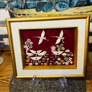 Gold Framed Bird Art with Red Background